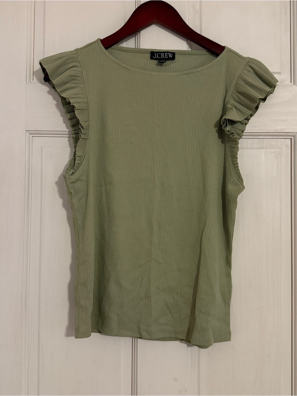 J. CREW Women's Olive Green Rib Ruffle Tank Top Size L